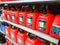 Red portable gas cans in store