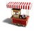 Red portable popcorn store perspective view 3d render on white background with shadow