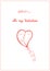 Red post card: heart couple as a baloon with hearts and phrase Be my Valentine. Simple sketch vector illustration