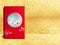 Red premium Chinese gift box for Chinese New Year, Anniversary, Mid-Autumn Festival, Valentine`s Day, Birthday. On sparkling Gold