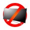 Red prohibition sign with lcd multimedia television. Prohibit the use electronic. Do not use monitor on a white background