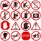 Red prohibition symbols set