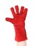 Red protective leather glove.
