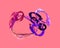 Red purple digitally drawn rings shapes ovals on pink rosy background.