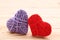 Red and purple rope hearts