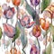 Red purple tulip floral botanical flowers. Watercolor background illustration set. Seamless background pattern.