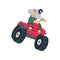 Red quad bike with man in helmet off-road driving, ATV, extreme sport, outdoor adventure vector cartoon illustration