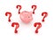 Red query marks around pink piggy bank.