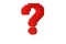 Red question mark symbol made from pixels or voxels over white background, video game style faq, problem or questions concept