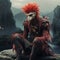 Red Raven With White Feather: A Vray Tracing Harpy Humanoid In Romanticism Minimalism