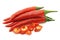 Red rawit peppers `Capsicum annuum `Bird`s Eye` ` and a cut one