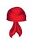 Red realistic bandana on head. Youth fashion. Cowboy garment element template. Headband for bikers sport wind protection