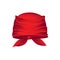 Red realistic bandana on head. Youth fashion. Cowboy garment element template. Headband for bikers sport wind protection