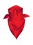 Red realistic bandana on head. Youth fashion neck scarf or cowboy element template. Headband for bikers. Scarf for head