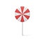 Red realistic lollipop striped rounded shape with stick 3d template vector illustration