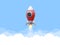 Red realistic rocket flying into space. Vector illustration