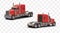 Red realistic tractor unit with long nose. Detailed textured image with highlights and shadow