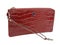 Red reptile skin leather clutch bag with strap isolated on white