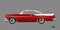 Red retro car on gray background. Vintage cabriolet in a realistic style