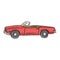 Red retro convertible car vector illustration with black lines isolated on white background