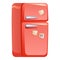 Red retro fridge icon, cartoon style