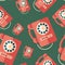 Red retro payphone flat icon seamless pattern.