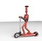 Red retro robot on scooter,3d,render