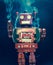 Red retro robot smoking mad