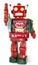 Red retro robot waving isolated