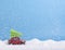 Red retro toy car hasten to delivery Christmas pine tree