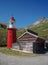 The red Rheinquelle lighthouse on the Oberalp pass