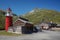 The red Rheinquelle lighthouse on the Oberalp pass