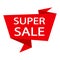 Red ribbon banner with white inscription SUPER SALE. Vector