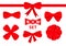 Red ribbon Christmas bow Big icon set. Decoration element for giftbox present. White background. Isolated. Flat design.