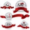 Red ribbon glossy sale badges with various shape a