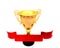 Red ribbon and a golden trophy cup