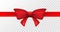 Red ribbon with red bow. Vector isolated bow decoration for holiday present. Gift element for card design