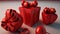 Red ribbon-wrapped gifts, radiating festive and celebratory spirit