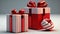 Red ribbon-wrapped gifts, radiating festive and celebratory spirit