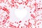 Red ribbons and glitter heart confetti. Valentine day concept. F