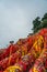 Red ribbons and padlocks along trail on Huashan Mountain