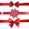 Red Ribbons Set, Horizontal red ribbon collection. Holiday gift decoration, valentine present tape knot, shiny sale