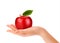 Red ripe apple in a hand. Concept of diet.