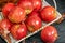 Red ripe apples ranet on the dark table.