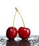 Red ripe cherries on a white background