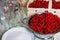 Red ripe currants in colander