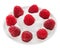 Red ripe raspberry fruit in small round plate