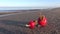 Red ripe rose dogrose brier hips fruit on autumn sea beach