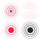 Red ripple rings sound waves icons set, line circle gradient, radio signal black and white lines with big point in