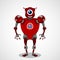 Red robot, mechanical character, . Vector graphic design.